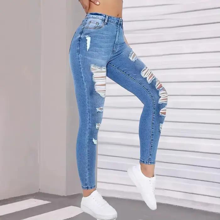 Jean déchiré femme printemps-automne 2026 – Mode streetwear taille haute Y2K – Pantalon en denim élégant