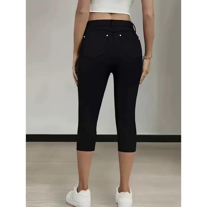 Jean Capri Noir Femme Taille Mi-Haute 2026 Nouvelle Collection Été Coupe Slim Élastique Décontracté Polyvalent