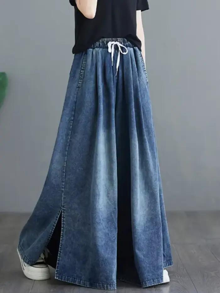 Jean Plissé à Jambes Larges pour Femme, Pantalon Long, Taille Haute, Loribindwood, Occasions Spéciales, Printemps Été