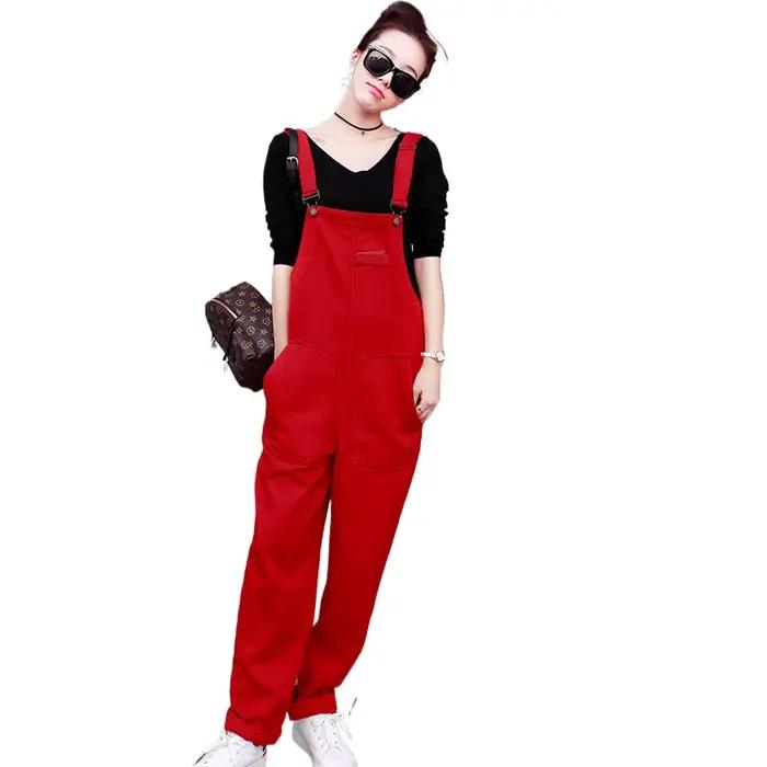 Salopette en Jean Rouge pour Femme, Combinaison Élégante d'Automne, X109