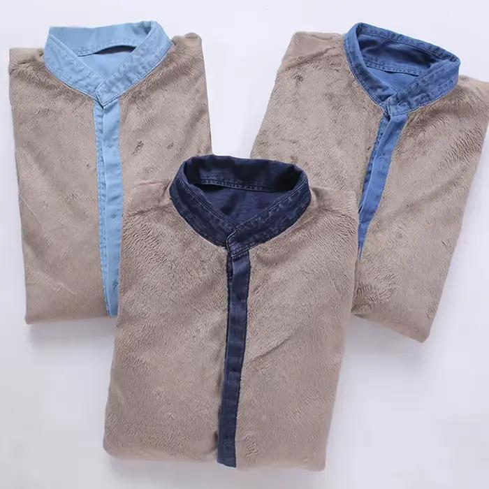 Marque de mode hiver jean chemise hommes chaud polaire doublé velours Denim chemises Cowboy manteaux vêtements