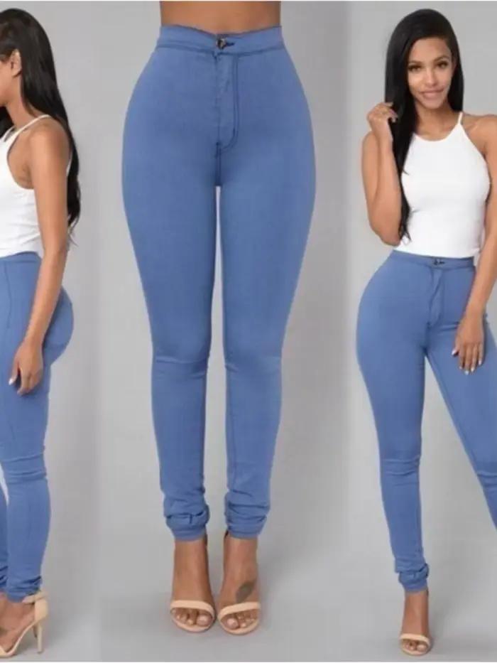 Jean slim femme couleur unie blanc noir taille haute vintage sexy pantalon long décontracté en denim