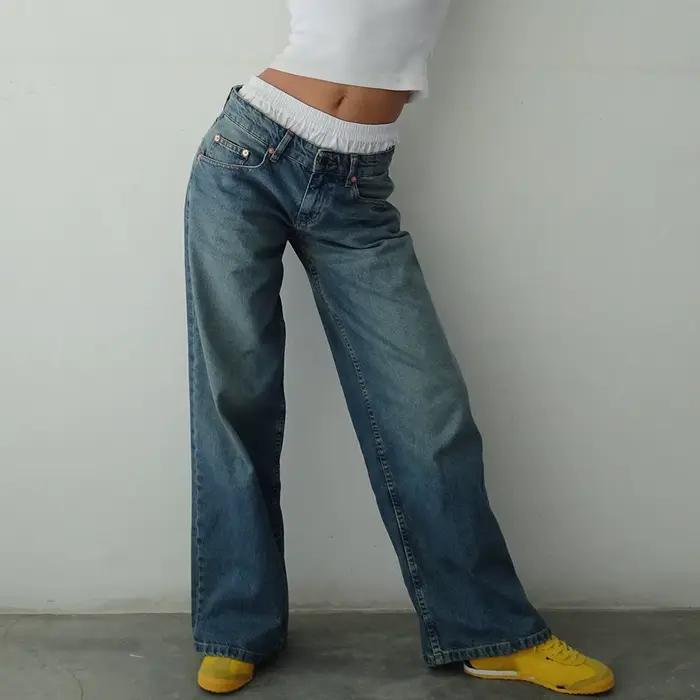 Y2K Baggy Jeans pour femmes à la mode taille basse décontracté jambe droite petit ami jean pantalon