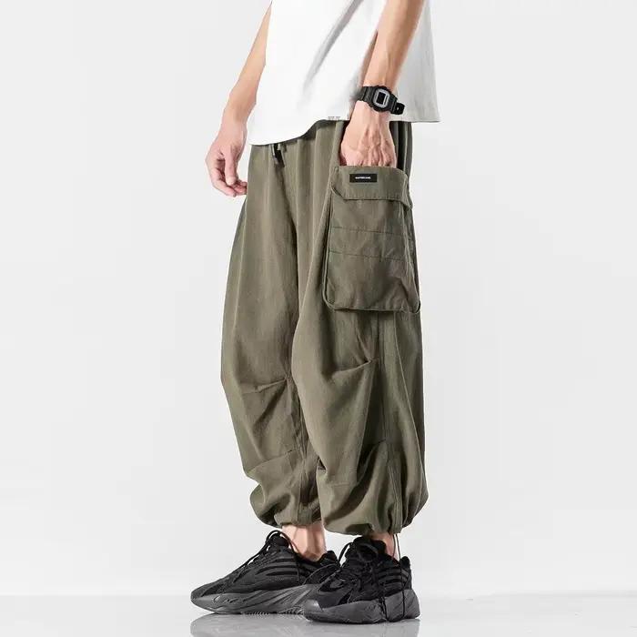 Y2k Baggy Cargo pantalon 100% coton Joggers Streetwear vieil argent décontracté Harem pantalons longs hommes jambe large surdimensionné
