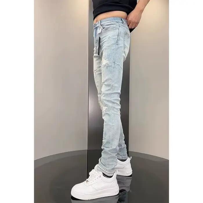 Nouveau coréen vêtements de luxe haute qualité jean pour hommes mode coupe ajustée crayon pantalon avec trous été