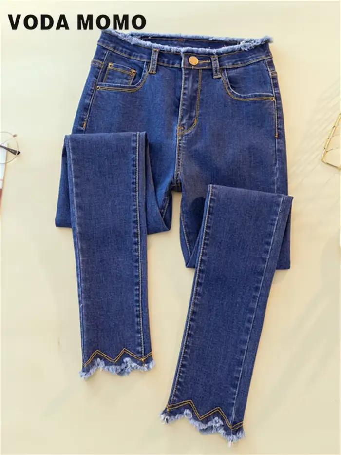 Jean en denim noir pour femmes, pantalon crayon, ajustement mince, fermeture bouton volant, matière acétate, style décontracté, pour toutes les saisons