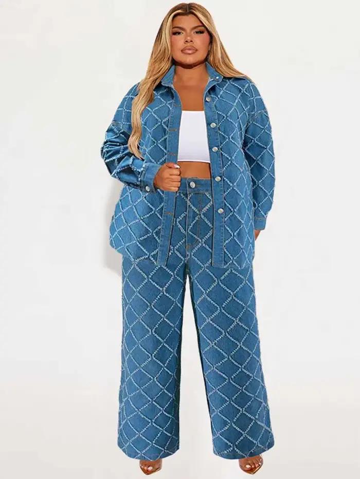 Denim 2 pièces ensemble femmes jean et veste hiver tenues décontractées à manches longues