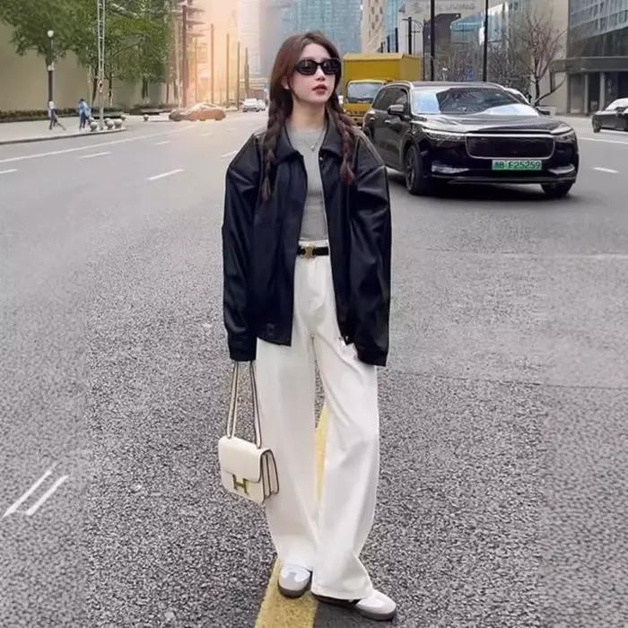Jean blanc pour femme coupe droite ample décontracté pour printemps et automne occasions spéciales