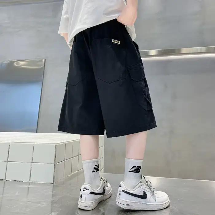Cool garçons Shorts avec poches mode été nouveautés enfants noir kaki Sport genou longueur Cargo pantalon adolescent