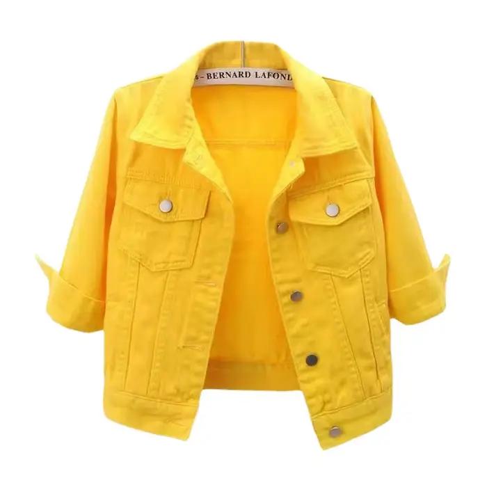 Nouveau Printemps Été Femmes Denim Veste Y-Rose document Solide Court Multicolore Femin37Trois Quarts Manches Jean