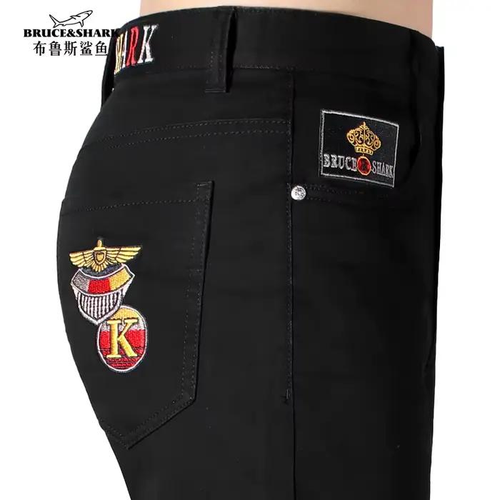 Nouveau Jean Bruce & Shark Noir Mince Été Hommes Décontracté Élégant Avec Broderie Pour Occasions Quotidiennes