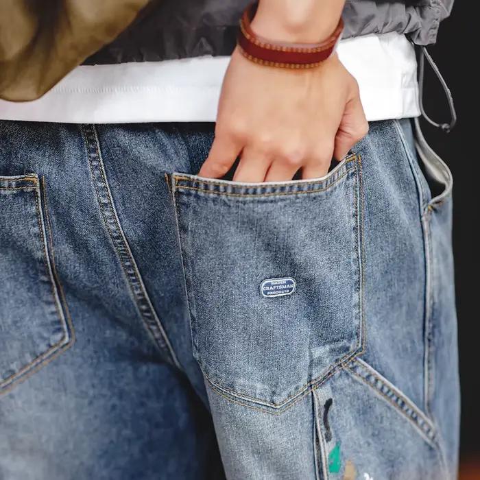 Maden Pantalon jeans masculin bleu clair avec peinture éclaboussée Graffiti