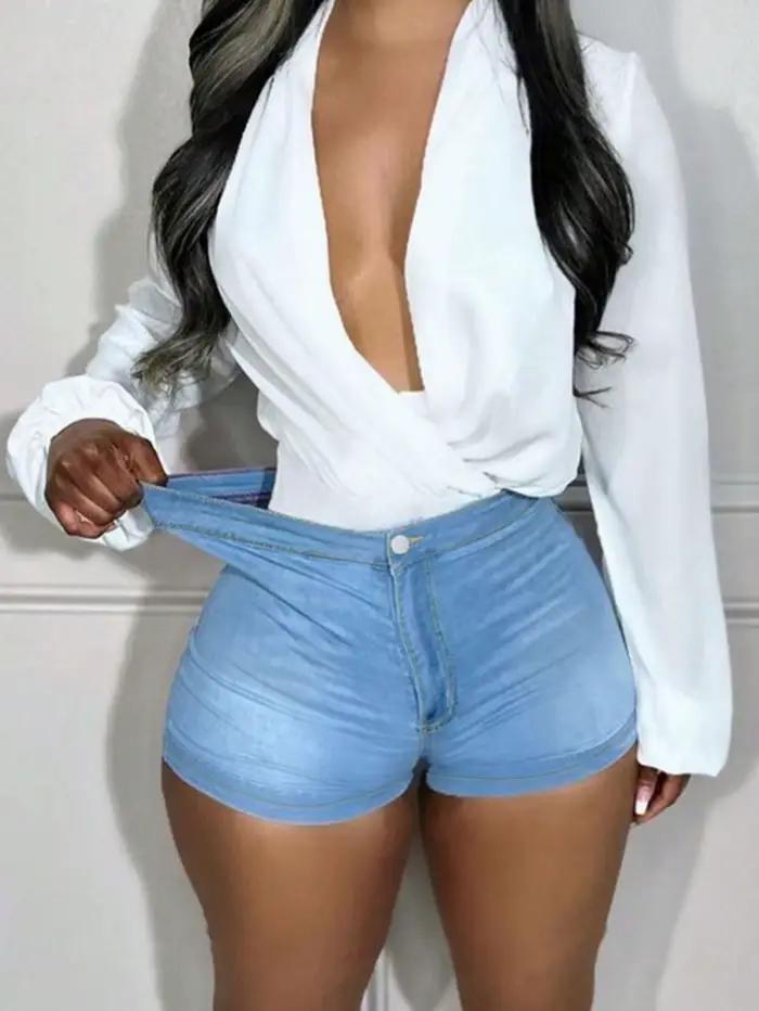 Short en jean polyvalent élastique coupe cintrée sexy pour femme