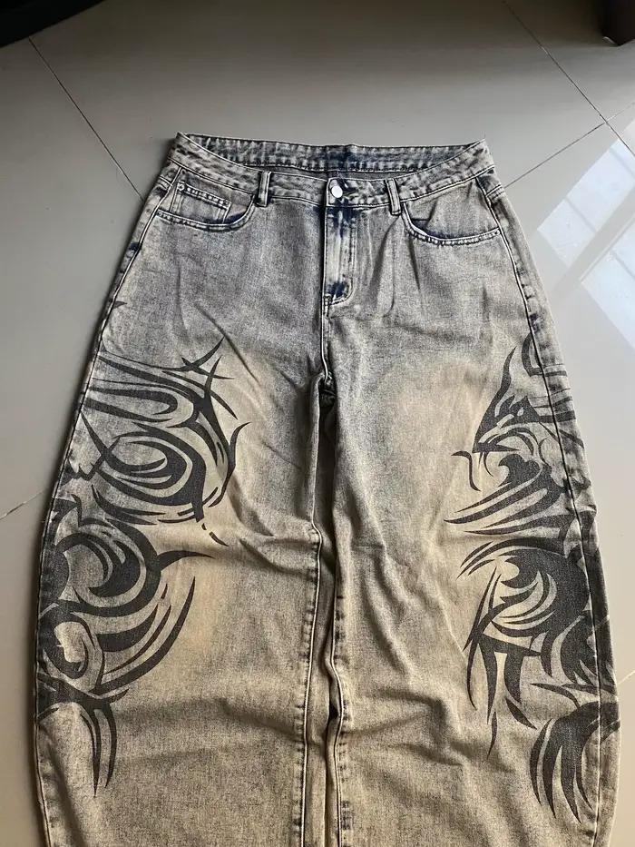 Jean baggy imprimé gris pour hommes style hip-hop vintage quatre saisons pantalon ample ajustement lâche occassions shopping concerts événements mode