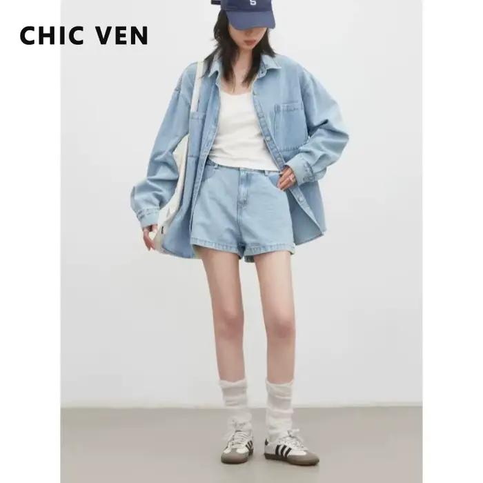 CHIC VEN Chemise en jean coréenne pour femme