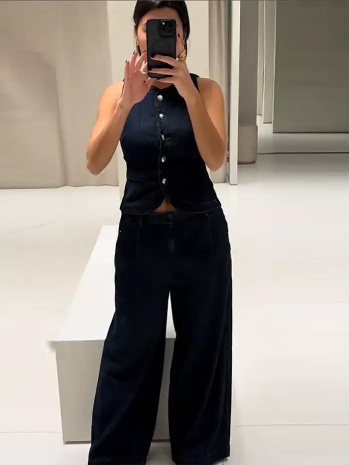 Ensemble pantalon en Denim pour femmes