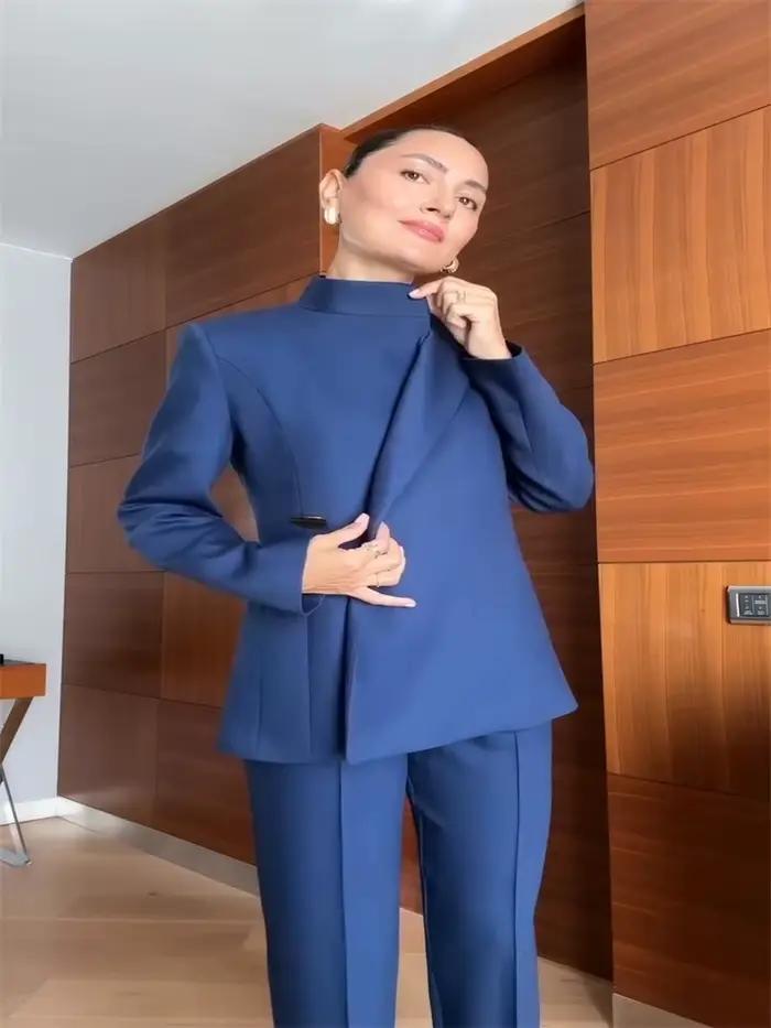 Chic Button Women's Pant Set Vintage V-neck Long Sleeve Jacket High Waist Straight Pants Female Sets 2025 Autumn Lady Streetwear