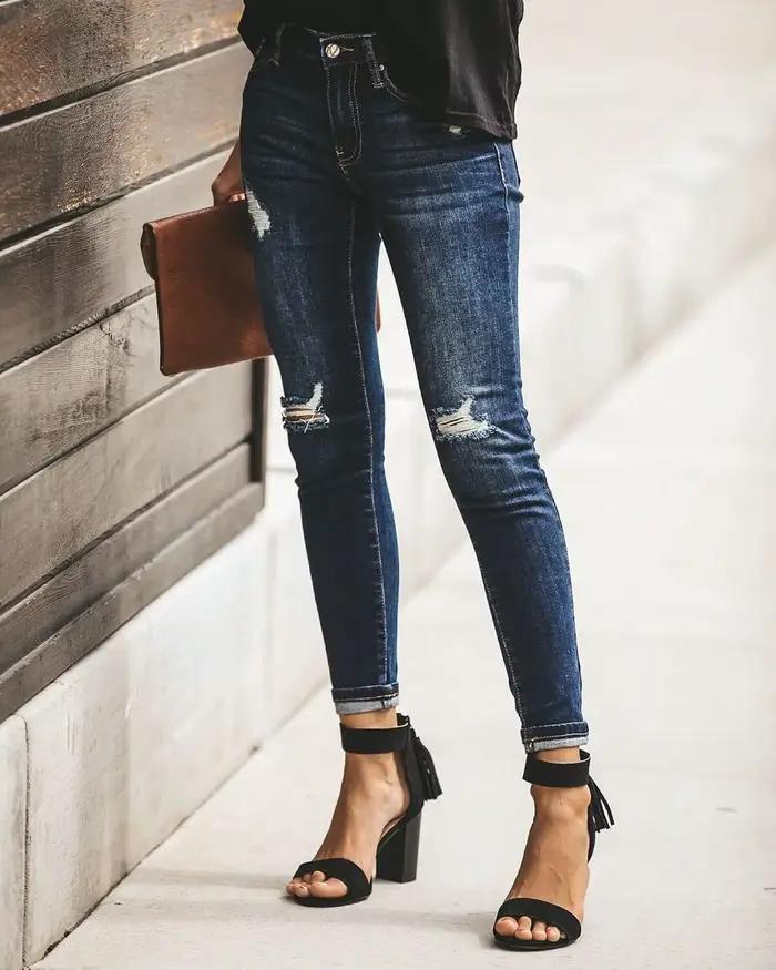 Vente chaude femme déchiré jeans mode