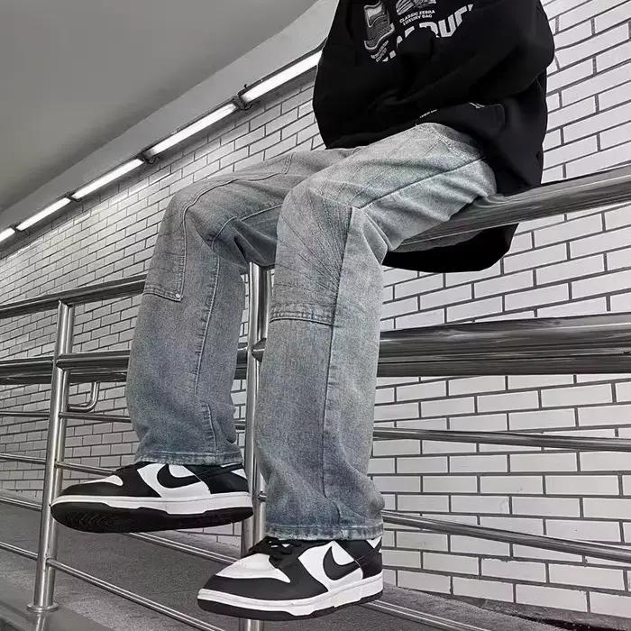 Jeans baggy homme en denim bleu y2k high street style pour junior haute rue décontracté et casual four seasons occassions