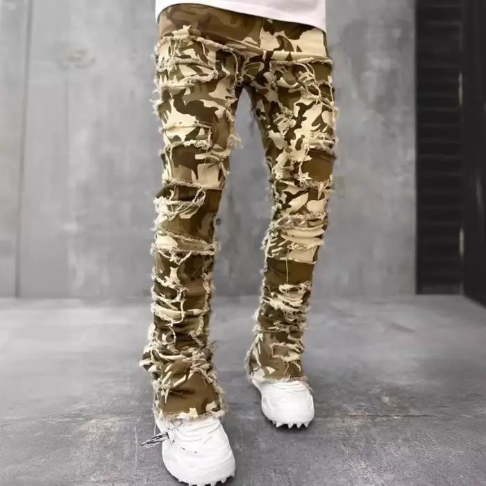 Punk Street Style déchiré jean moulant hommes Vintage lavage solide Denim pantalon