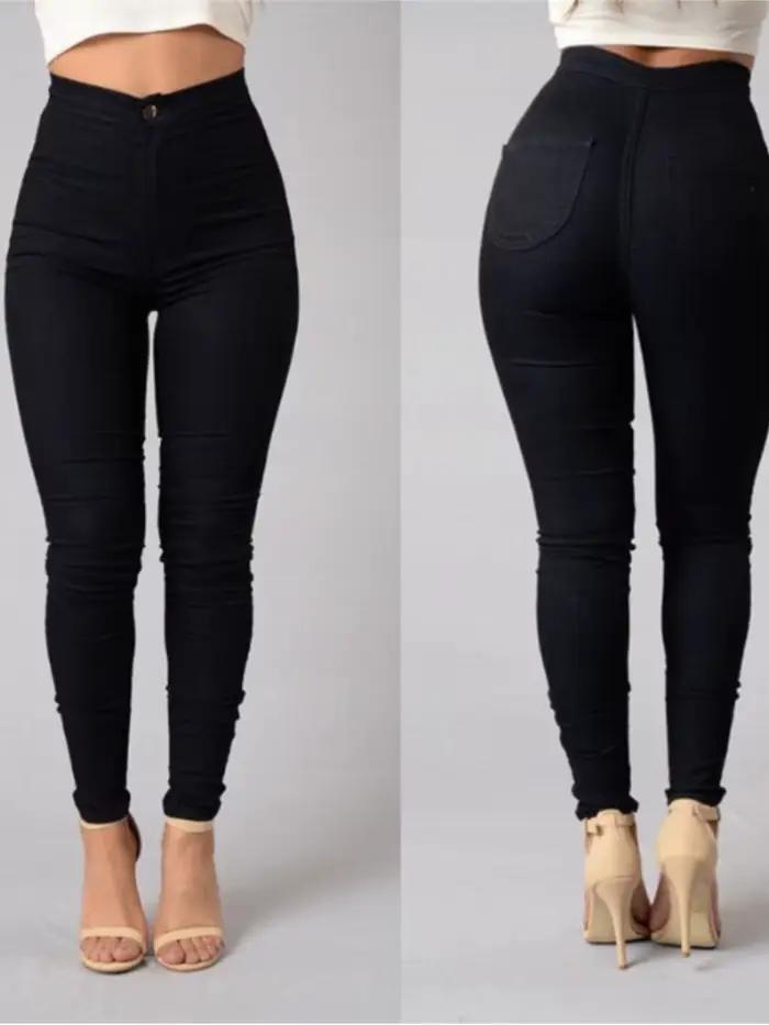 Jean slim femme couleur unie blanc noir taille haute vintage sexy pantalon long décontracté en denim