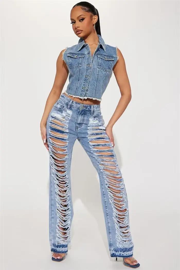 Jean déchiré à la mode pour femmes