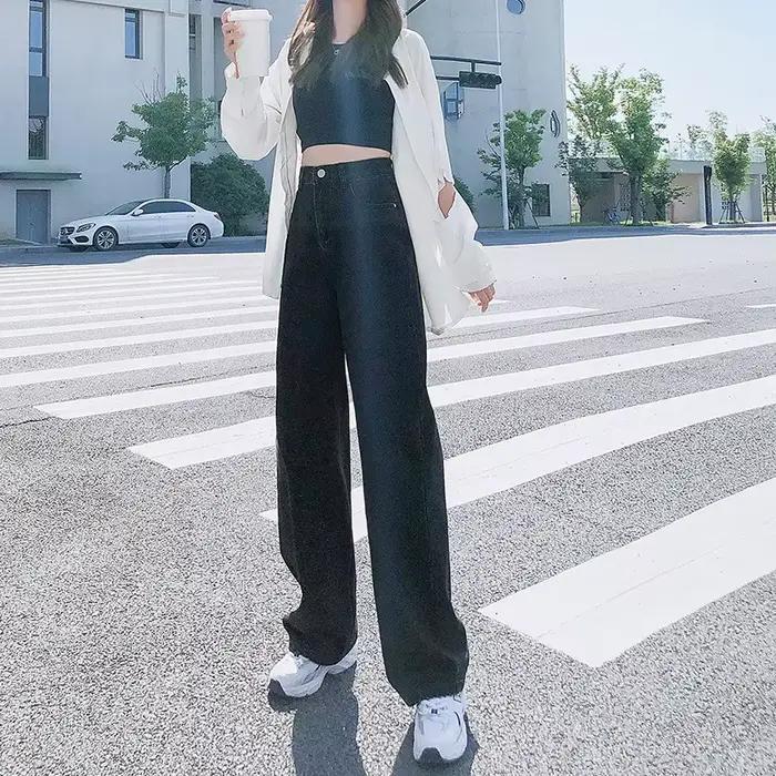 Jean droit taille haute pour femme
