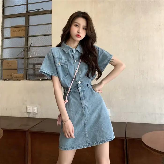 Robe chemise en jean vintage pour femme
