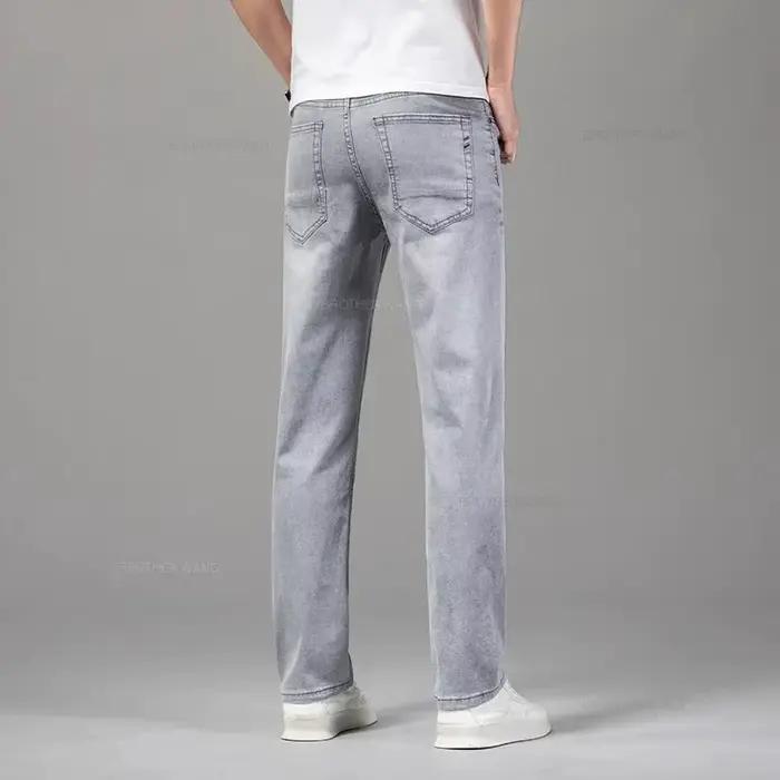 Été élastique hommes jean mode gris confortable affaires droite Stretch coton décontracté Denim pantalon marque mâle