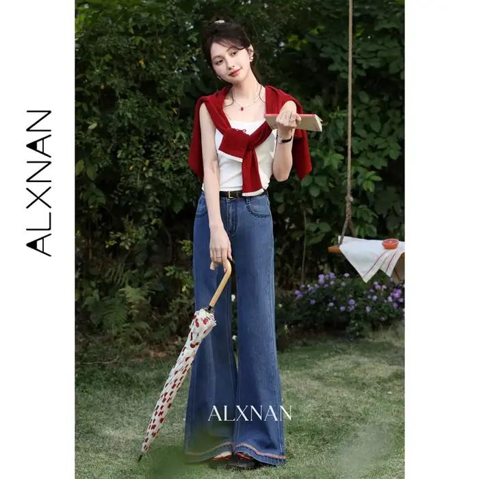 ALXNAN Jean évasé bleu 2026 – Pantalon long décontracté en denim pour femme