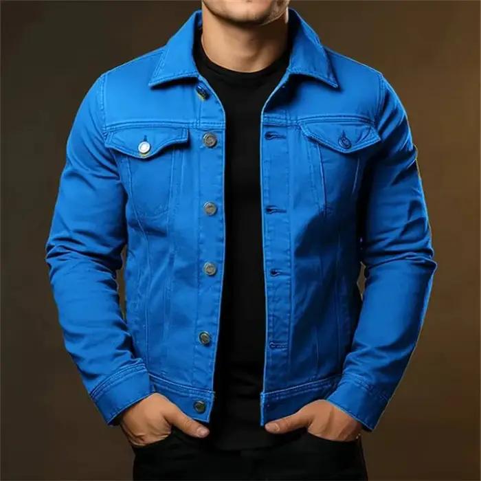 Veste en jean décontractée homme 2026 style streetwear col rabattu polyester doublure printemps automne quotidien