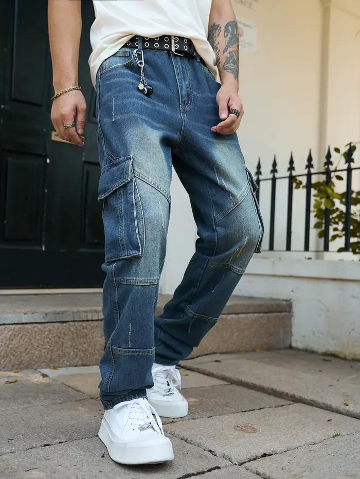 Streetwear tendance pour hommes : jean en denim de couleur foncée à jambe droite