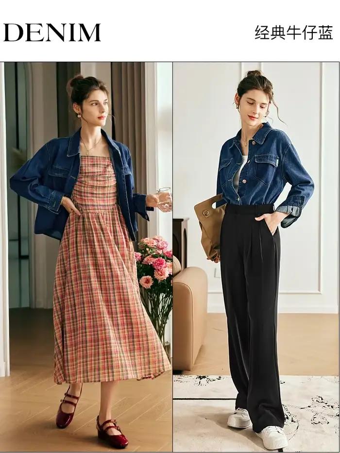 OLrain Veste Courte en Jean pour Femme 2026 Printemps Automne Style Vintage Shacket Coupe Ample Chic Décontracté