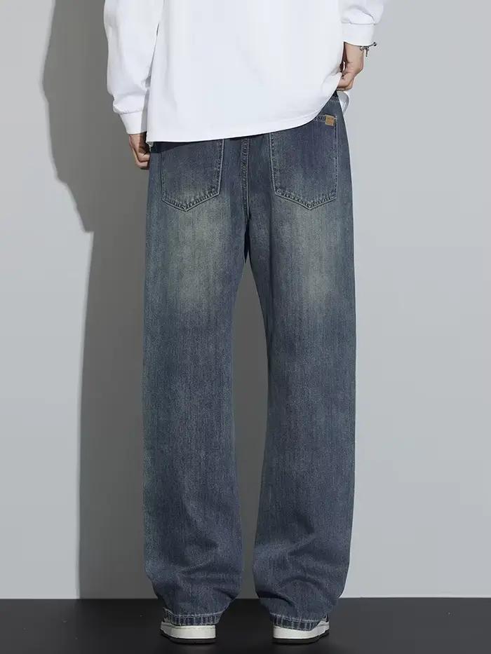 Jean ample et droit pour homme – Collection Automne – Style Rétro Classique – Pantalon en denim de coton délavé –