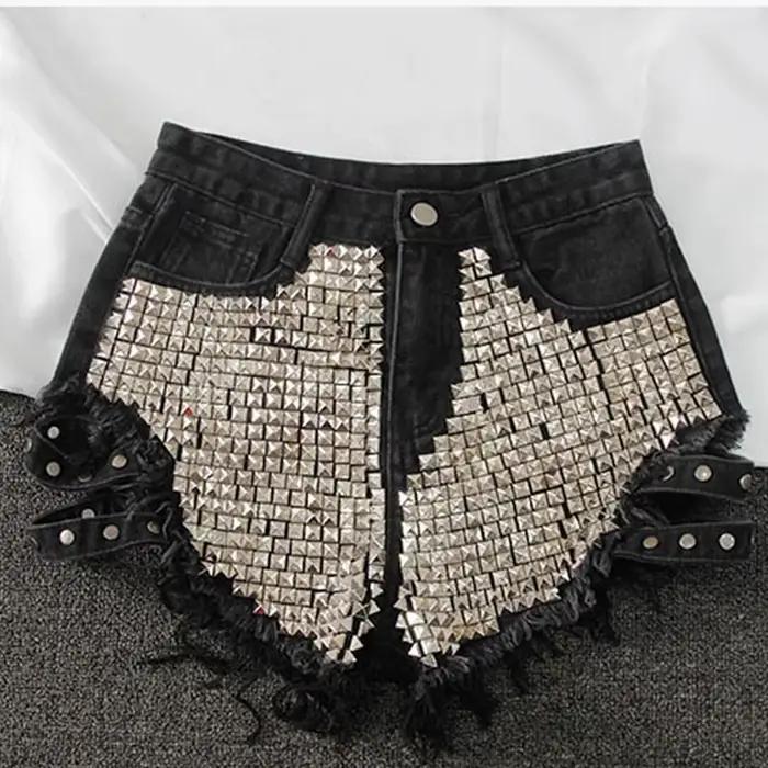 Punk Rivet denim shorts 2022 été printemps femmes taille haute lâche gland jeans