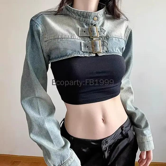 Veste en jean féminine mode Y2K esthétique vintage sexy pour femmes hauts manteau japonais Harajuku streetwear printemps été