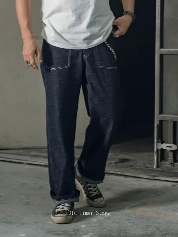 Qingtian M1937 Denim salopette pantalon Indigo ample coupe droite Amekaji jean pour hommes avec boucle arrière