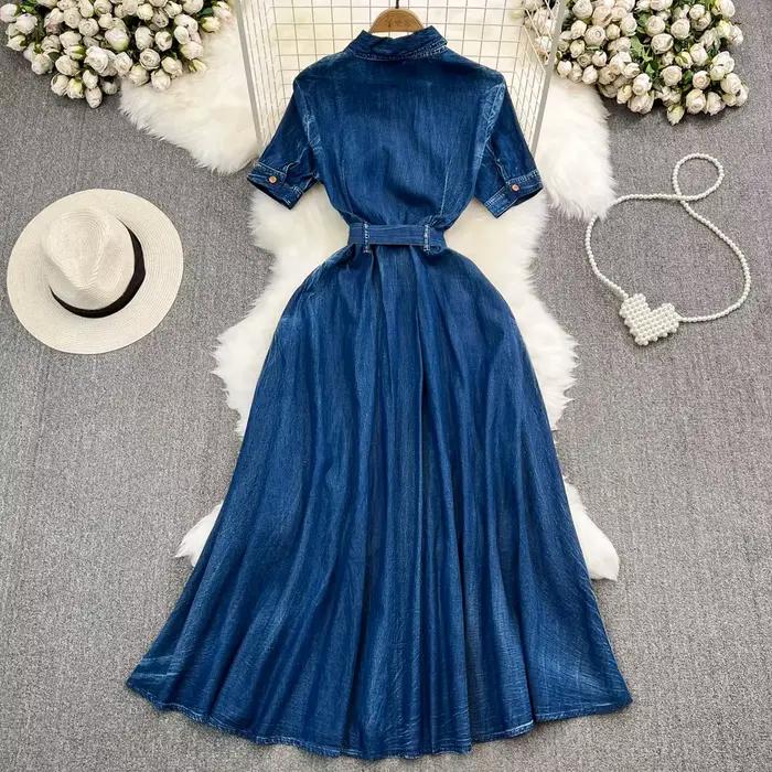 Robe longue en jean bleu pour femme