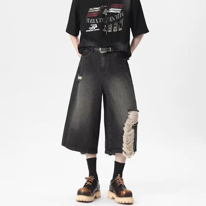 Jean Court Vintage Femme Y2K Style American Retro Polyvalent et Confortable Pour Faire du Shopping et Autres Occasions