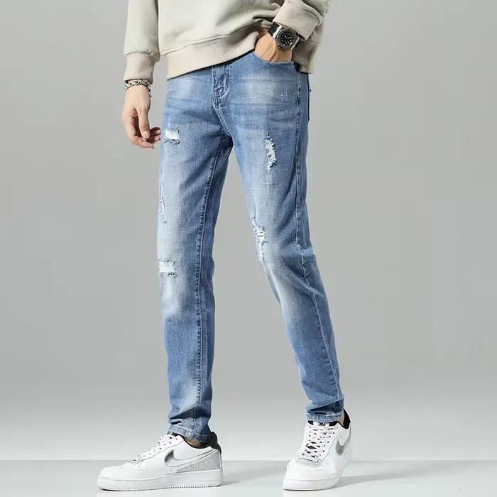Jean Déchiré Slim pour Homme, Style Hip Hop, Streetwear Coréen Vintage DistMurcia Pantalon de Personnalité Occasions Quotidiennes et Spéciales