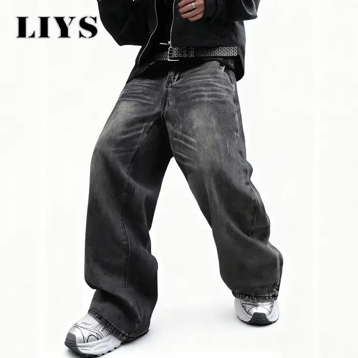 Pantalon en denim ultra baggy à jambes larges pour hommes et femmes style américain rétro gris foncé à porter toute l'année occasions quotidiennes et festives
