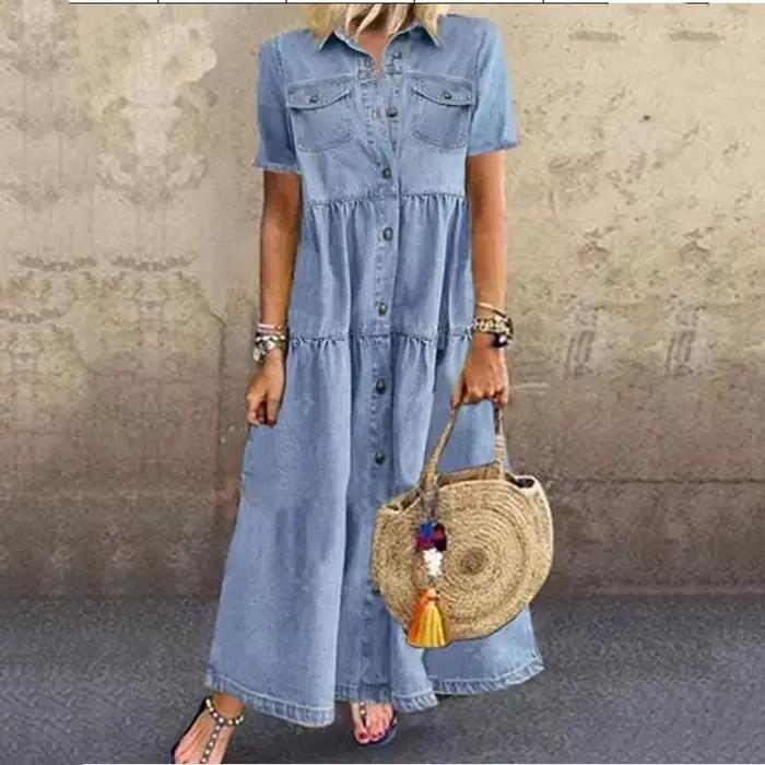 Robe en denim à imprimé floral pour femme