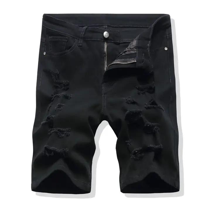 Short homme trou jean Streetwear taille moyenne lavé poches en détresse longueur genou Vintage déchiré Denims pantalon court droit