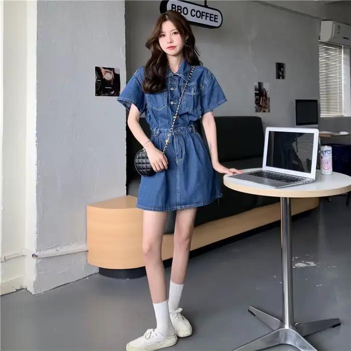Robe chemise en jean vintage pour femme