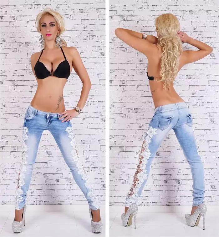 Jean en Denim Sexy en dentelle ajourée pour femmes