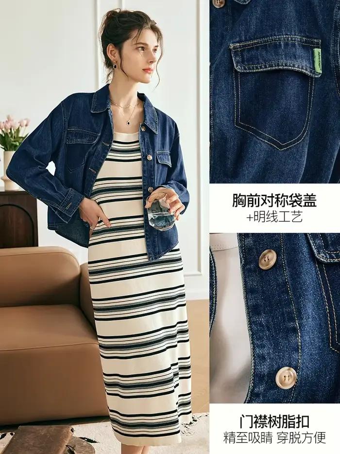 OLrain Veste Courte en Jean pour Femme 2026 Printemps Automne Style Vintage Shacket Coupe Ample Chic Décontracté