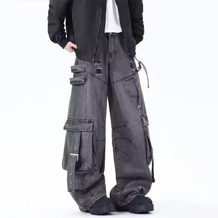 Nouveau Jean Cargo Déchiré Multi-Poches Courbé pour Homme 2026 – Style Hip Hop