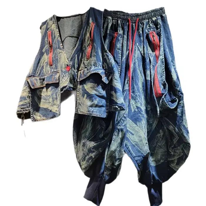 Ensemble vintage haut et pantalon large jambe large DEAT pour femmes style high street occassions décontractées et formelles