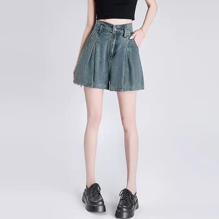 Shorts en jean plissés taille haute décontractés Harajuku pour femme – Nouvelle collection printemps-été