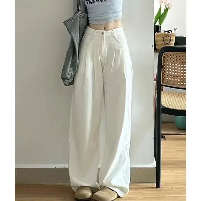 Jean classique tendance pour femme 2026 – Pantalon en denim ample et fin à jambe large